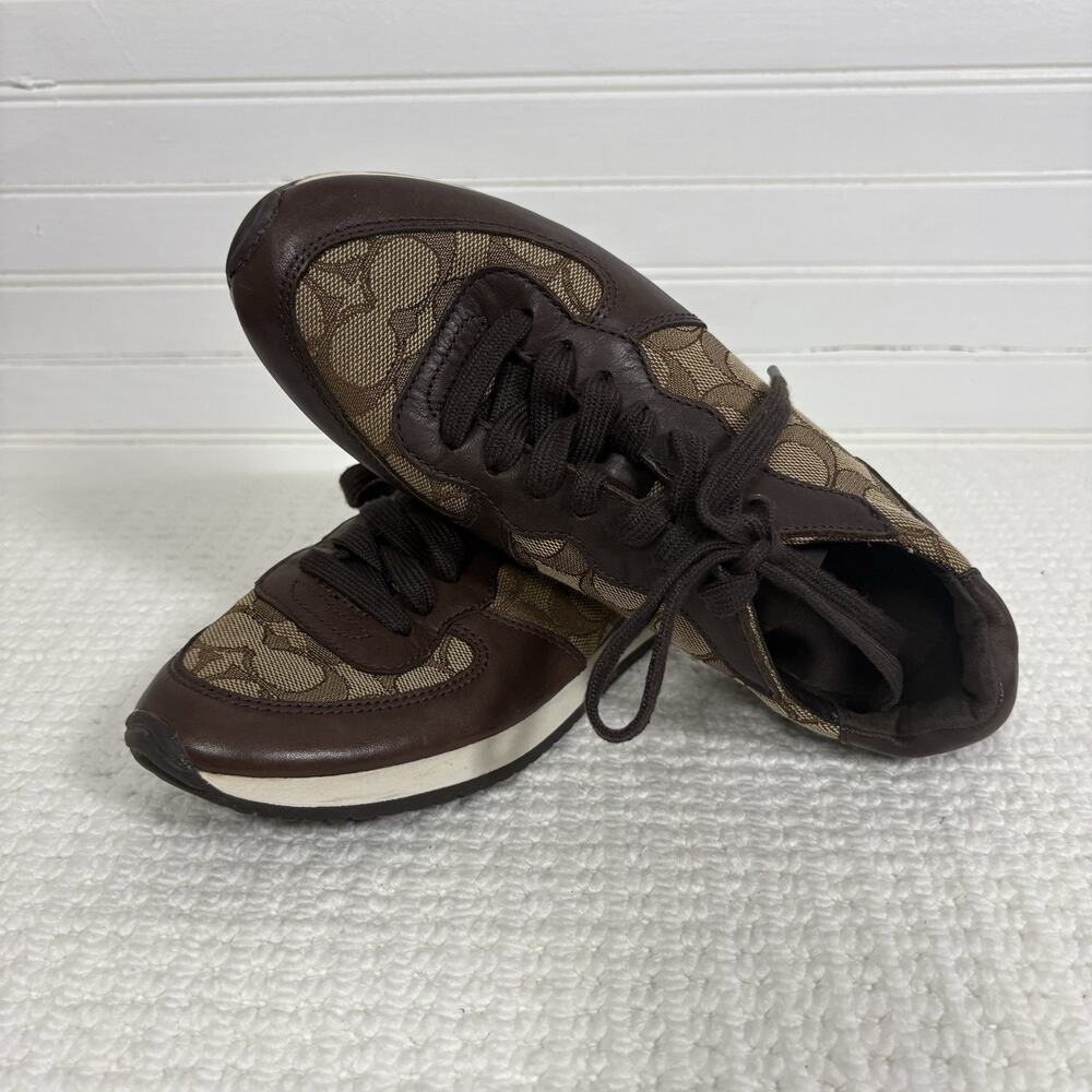 COACH Farah Women's Retro Sneakers Brown & Khaki 6B Signature C Leather Jacquard - Picture 8 of 16